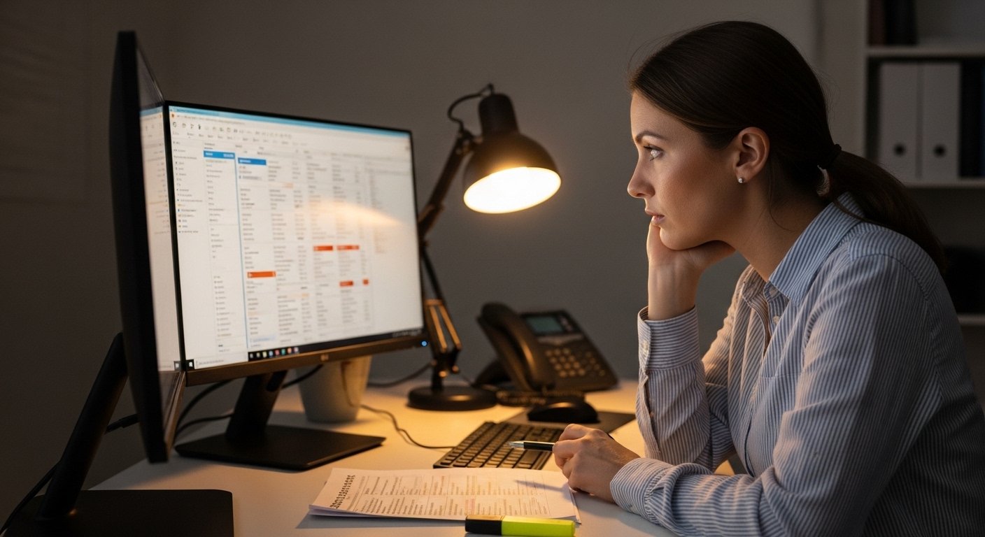 Billing specialist carefully reviewing complex podiatry CPT codes and Medicare claim modifiers on a computer screen